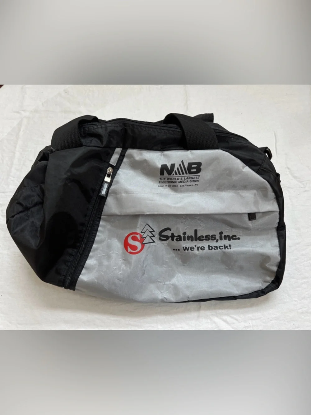 NAB Duffle Bag 2004 Stainless Inc Travel Gym Sports Packable Strap Black Gray